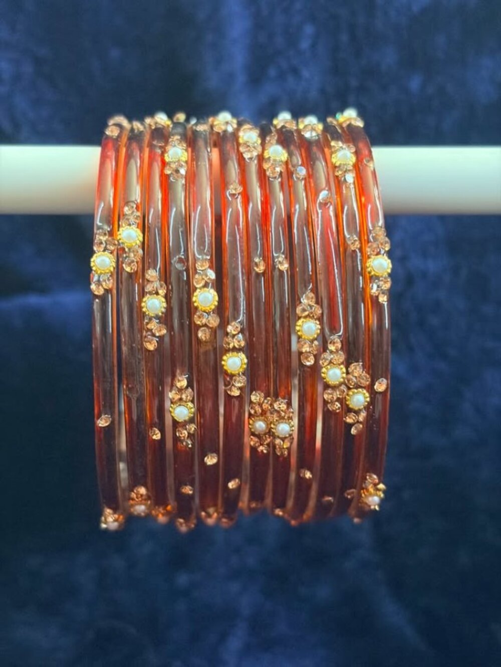 Women's Multi-Piece Translucent Resin Bangle Set, Faux Pearl & Rhinestone Embell